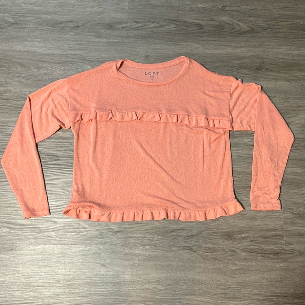 LOFT Cropped Ruffle Long Sleeve